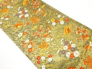 佐賀錦 鶴に小花・桧扇模様織り出し袋帯